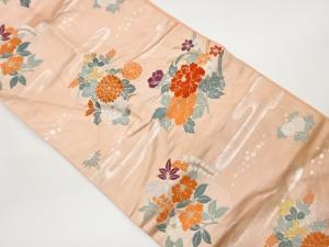 ヱ霞に色紙散らし・牡丹・菊模様織出し名古屋帯